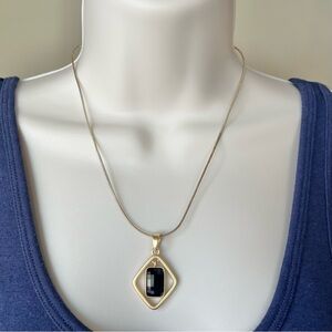 Lia Sophia Black and Gold Geometric Pendant Necklace